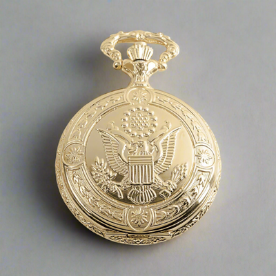 Golden American Eagle Hunter Pocket Watch & Chain