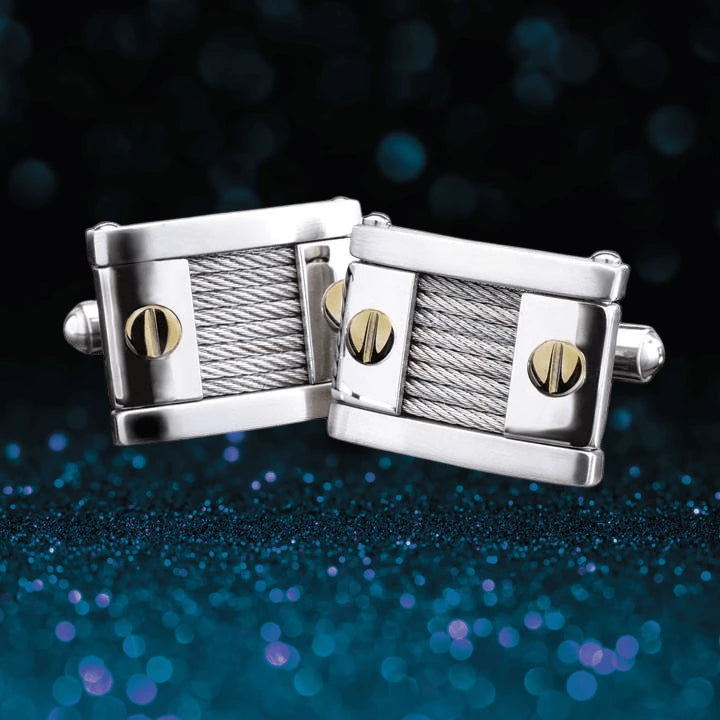 Rope Cufflinks crafted from stainless steel with a two-tone plating, featuring a sleek, modern design ideal for male jewelry accessories.