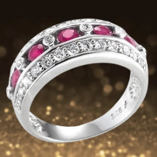 Rodeo Drive Red Ring featuring sterling silver with rhodium plating, adorned with red gemstones and sparkling clear crystals for a luxurious feminine jewelry piece.