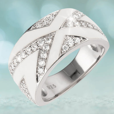 Boulevard Ring crafted in sterling silver with rhodium plating, featuring an elegant design accented with sparkling crystals, designed for women’s jewelry collection.