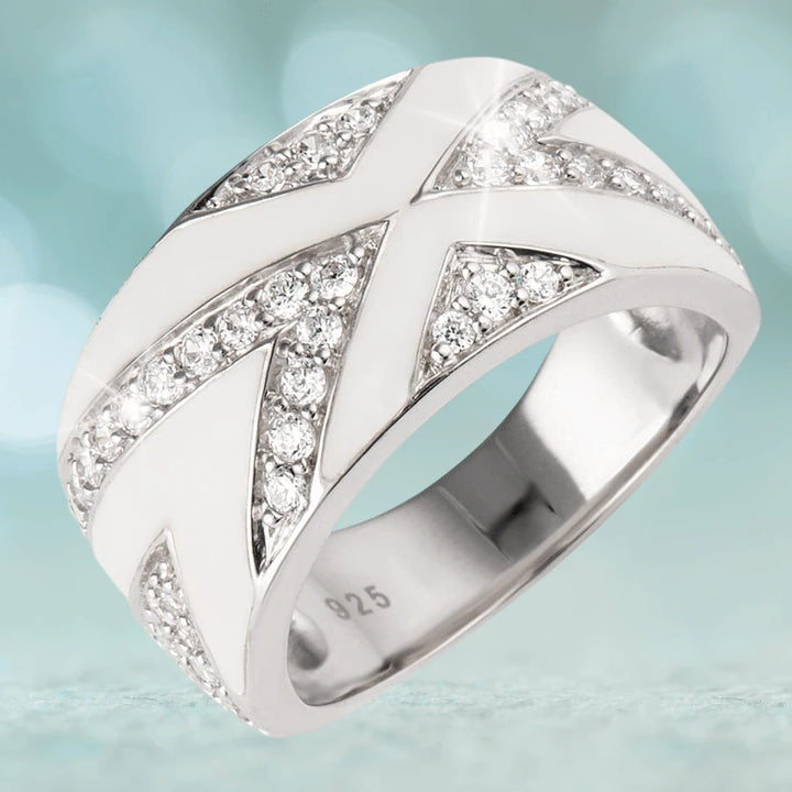 Boulevard Ring crafted in sterling silver with rhodium plating, featuring an elegant design accented with sparkling crystals, designed for women’s jewelry collection.