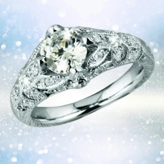 Floral Vine Ring Rhodium sterling silver women's ring with intricate vine design and a sparkling central gemstone surrounded by smaller accents, plated in rhodium.
