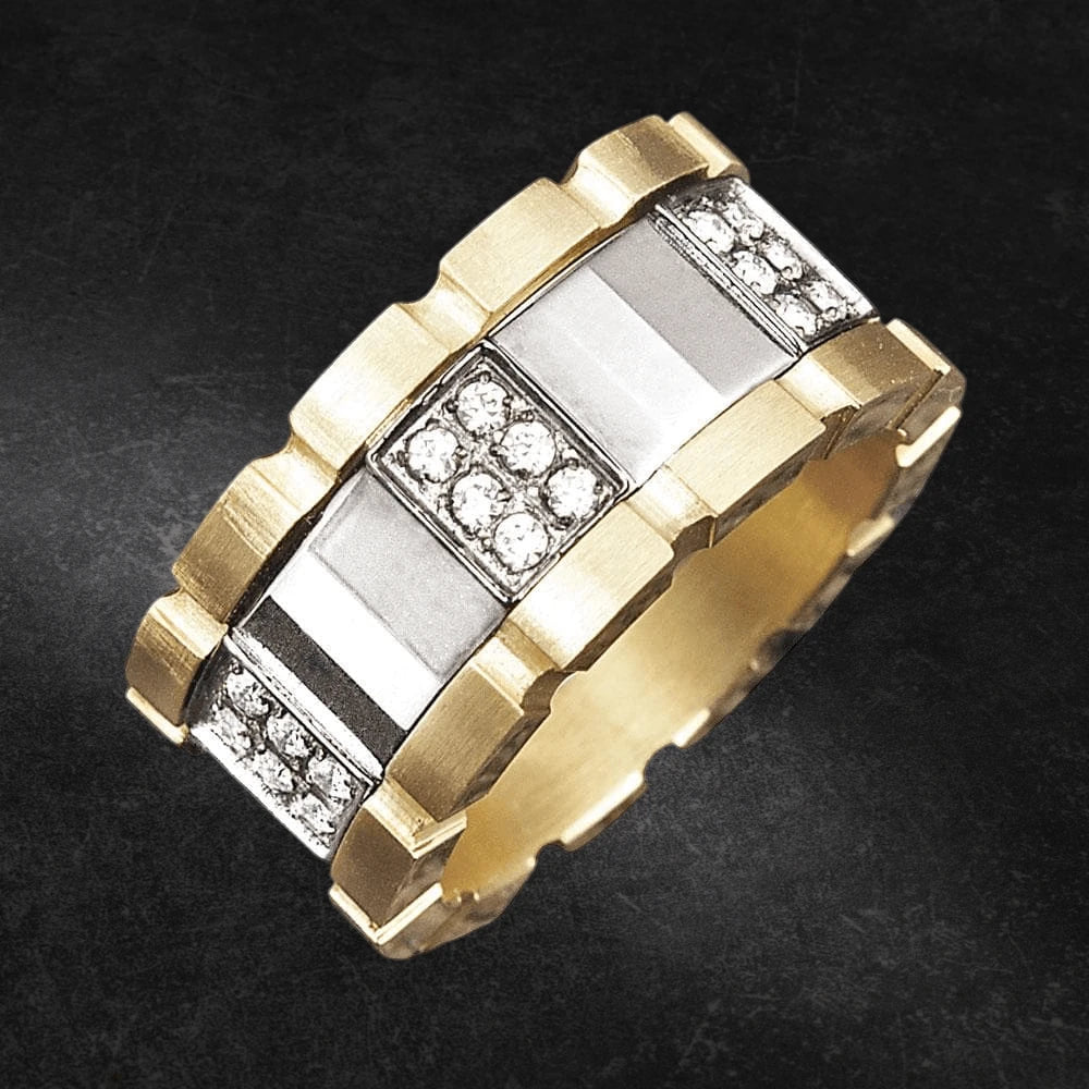 Men's Modena Ring made of stainless steel with two-tone plating, featuring a bold design accented with sparkling stones for a sophisticated jewelry statement.