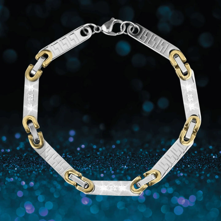 Olympus Men's Bracelet in two-tone stainless steel featuring a stylish geometric link design with silver and gold accents, perfect for modern men's jewelry collections.
