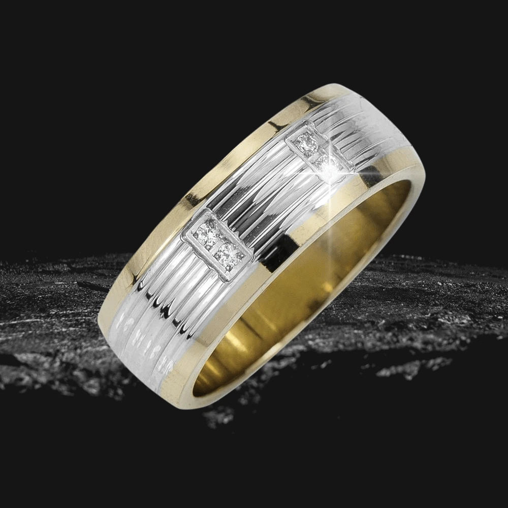 Men's Tower Diamond Ring crafted from stainless steel with a three-tone plating, featuring a modern design accented by sparkling diamond details.