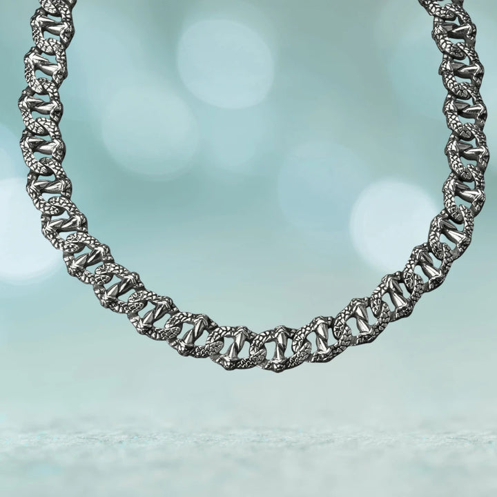 Dragon Claw Necklace crafted from stainless steel, featuring a detailed chain design with textured, claw-like links for a bold, masculine jewelry statement.