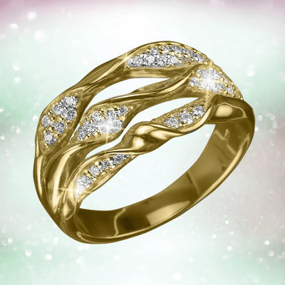 Elegant Ribbon Ring for female in gold-plated sterling silver, featuring intricate twisted design with sparkling diamond accents, perfect fine jewelry piece.