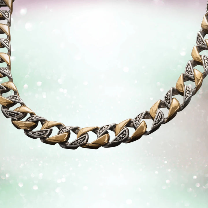 Great Portland Steel Necklace with two-tone plating in stainless steel featuring a bold, modern chain design for men’s jewelry.