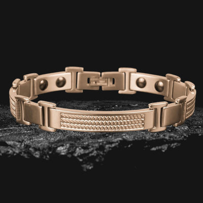 Columbus Magnetic Rose Gold Bracelet for men, made of stainless steel with rose gold plating, featuring a sleek magnetic design and textured links for a stylish look.