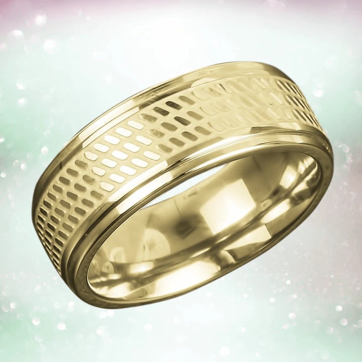 Columbus Magnetic Ring crafted from stainless steel with rose gold plating, featuring a unique textured design for a sophisticated male jewelry accessory.