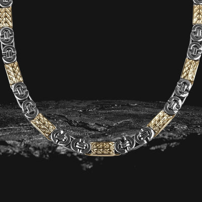 Trentino Men's Necklace featuring a two-tone stainless steel design with intricate patterns, offering a bold and sophisticated jewelry option for men.