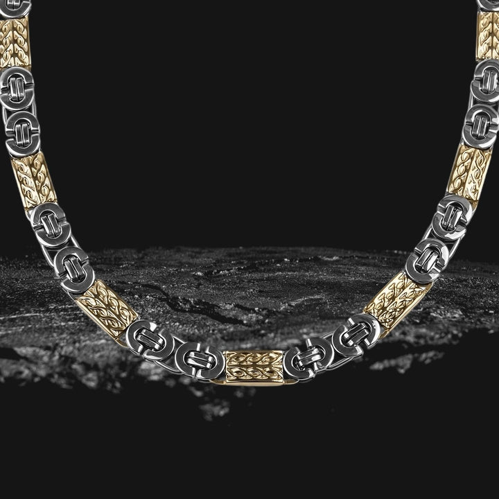Trentino Men's Necklace featuring a two-tone stainless steel design with intricate patterns, offering a bold and sophisticated jewelry option for men.