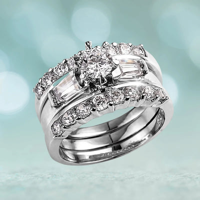 Trina Ring featuring sterling silver with rhodium plating, designed for women, showcasing a sparkling central gemstone surrounded by smaller stones in a sophisticated jewelry style.