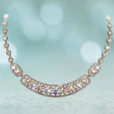 Spectra Gold Necklace featuring sterling silver base with gold plating, adorned with sparkling crystals, a captivating and elegant jewelry piece for women.