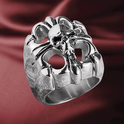 Steel Skull Arena Ring crafted from stainless steel featuring a bold skull and intricate arena-inspired design for men’s statement jewelry.