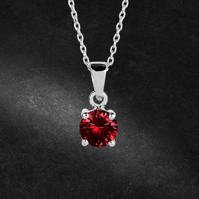 Brilliant Birthstones Pendant January featuring a vibrant red gemstone set in sterling silver with rhodium plating, designed for women, elegant necklace jewelry piece.