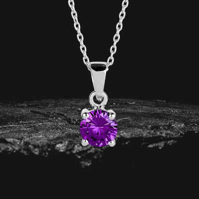 Brilliant Birthstones Pendant February featuring a sterling silver rhodium-plated chain with a vibrant purple gemstone, designed elegantly for female jewelry lovers.