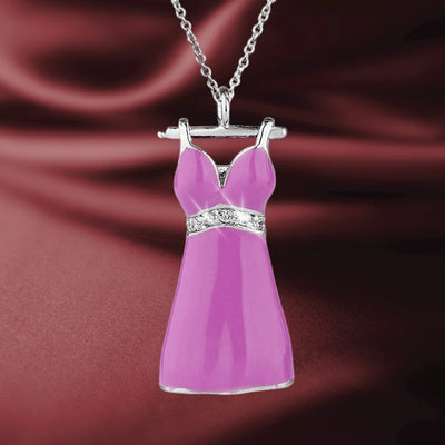Passarela Dress sterling silver pendant necklace featuring a detailed purple dress design with accent stones on a silver chain for female jewelry lovers.