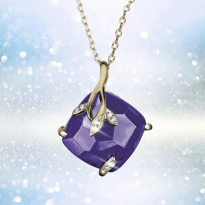 Harmony Floral Pendant featuring a gold-plated sterling silver chain with a purple gemstone and delicate leaf accents, designed for women’s elegant jewelry collections.