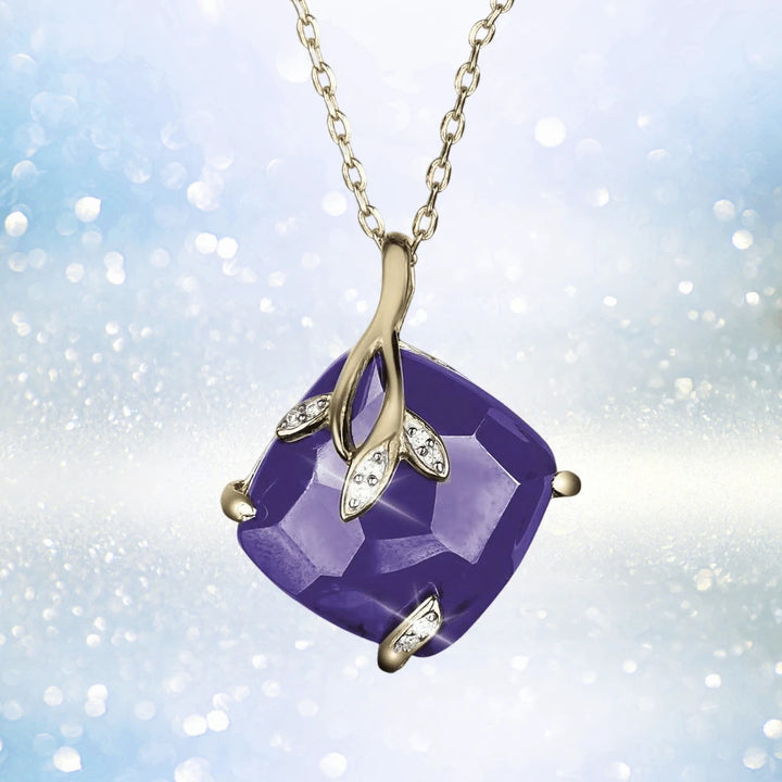 Harmony Floral Pendant featuring a gold-plated sterling silver chain with a purple gemstone and delicate leaf accents, designed for women’s elegant jewelry collections.