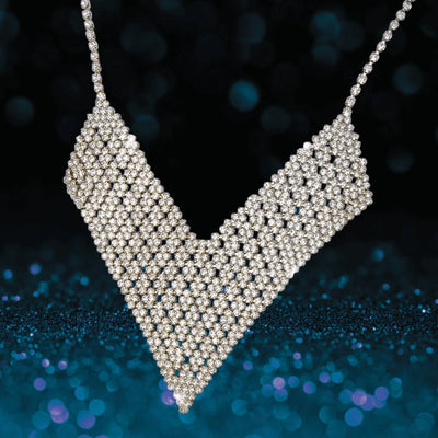 Glamorama Gold Statement Necklace featuring a white base metal design with gold plating in an intricate, sparkling pattern perfect for elegant female jewelry.