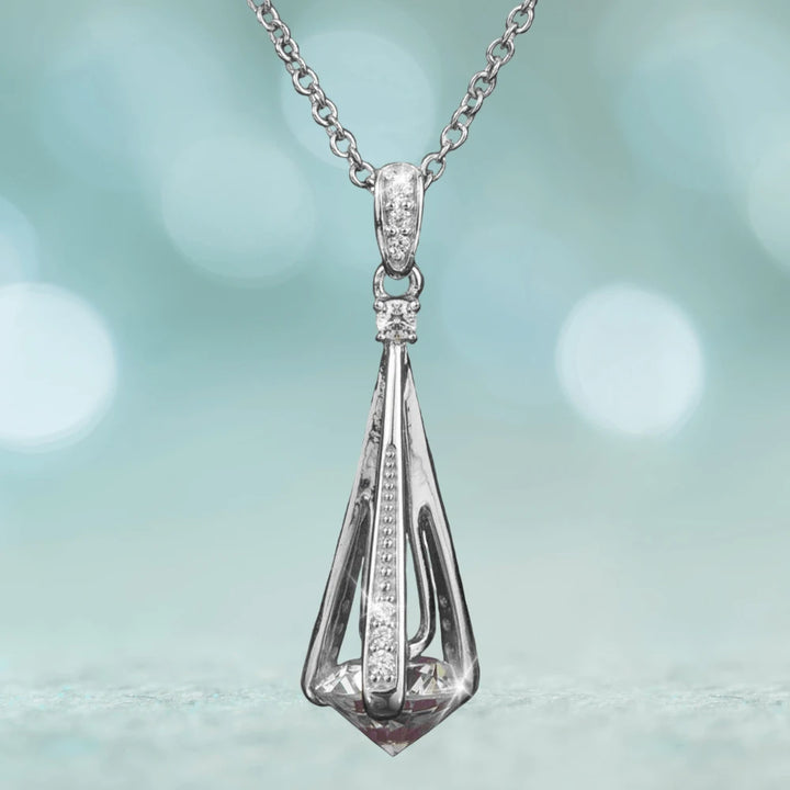 Cylinda Rhodium Pendant featuring a sterling silver rhodium-plated design with sparkling accents, elegantly crafted for female jewelry lovers seeking a refined necklace.