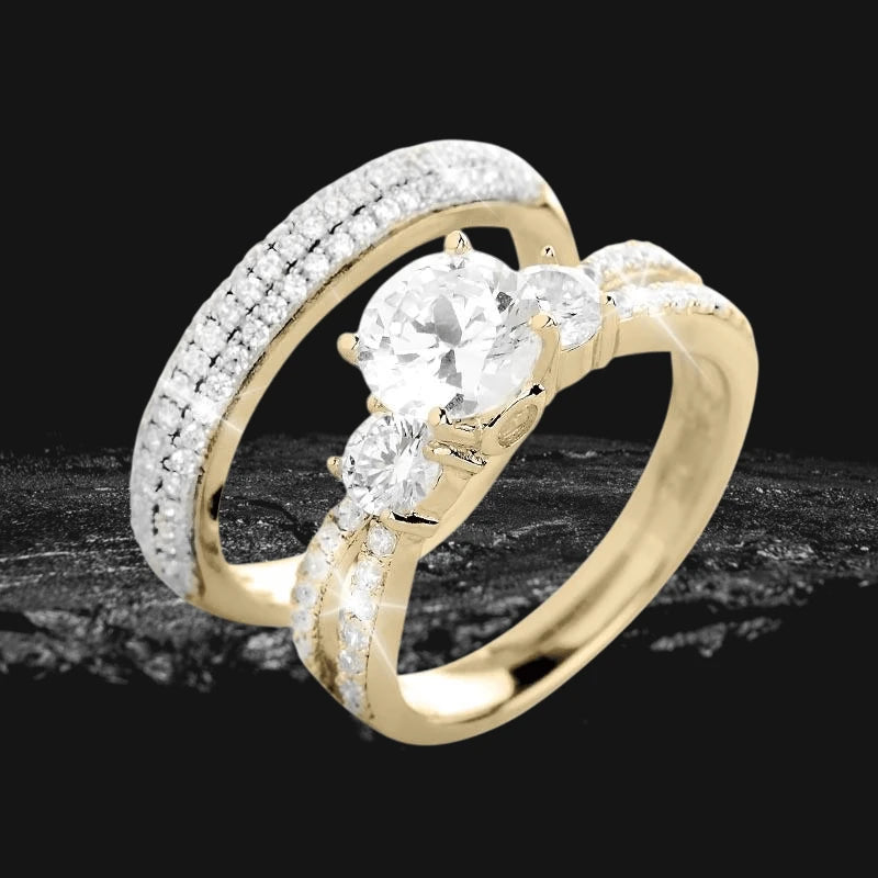 Serenade Duo Bridal Ring featuring sparkling gemstones set in a gold-plated sterling silver band, designed for women seeking elegant jewelry.