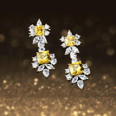 Chateau Bliss Earrings featuring sterling silver with vibrant yellow stones and clear sparkling accents, designed for female jewelry collection.