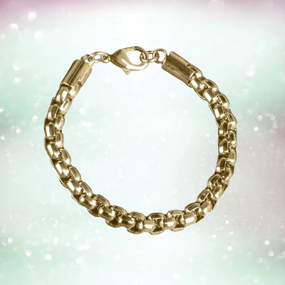 Chester Gold Steel Bracelet for men featuring a polished gold-plated stainless steel link design with a secure lobster clasp, perfect for stylish jewelry collection.