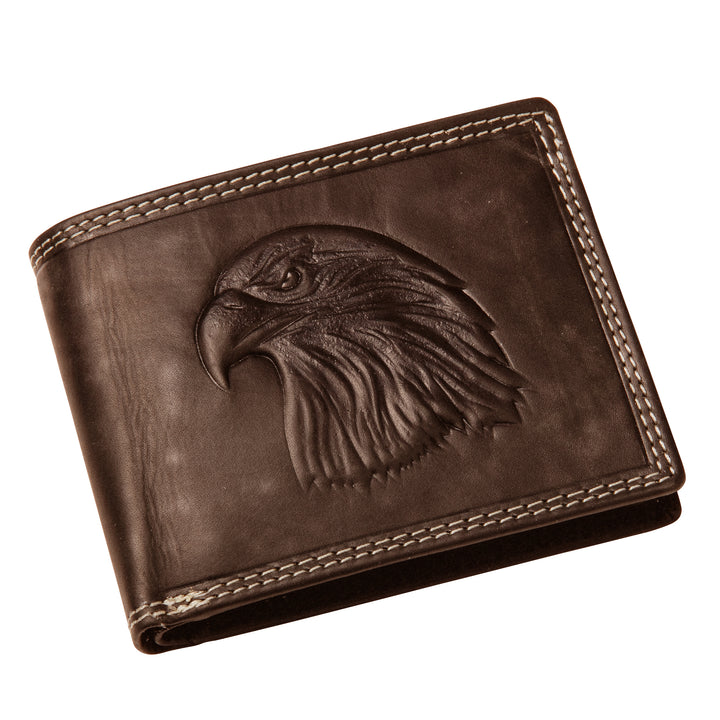Eagle Predator Leather Wallet in brown leather with an embossed eagle design and contrast stitching Up To 75% Off Retail