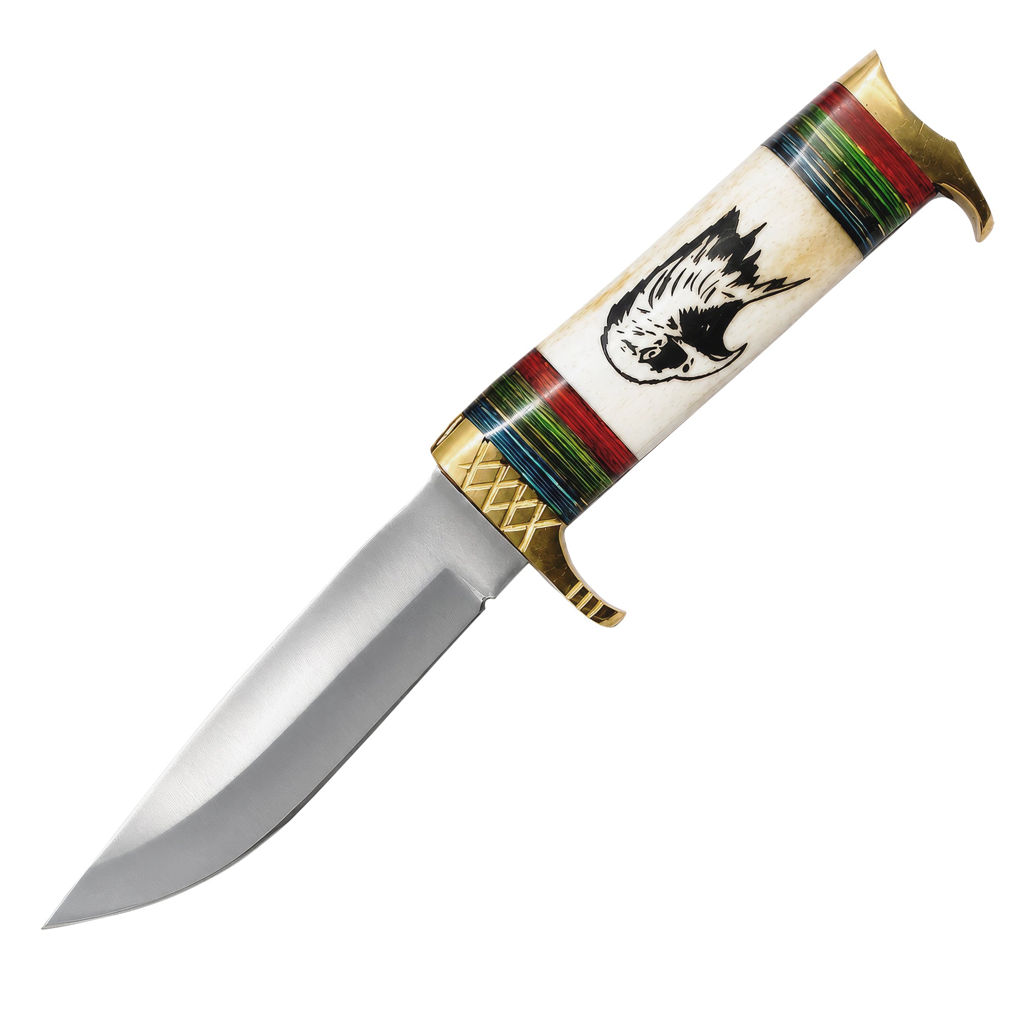 Predator Knife with curved stainless steel blade ornate engraved handle and colorful accents Up To 75% Off Retail