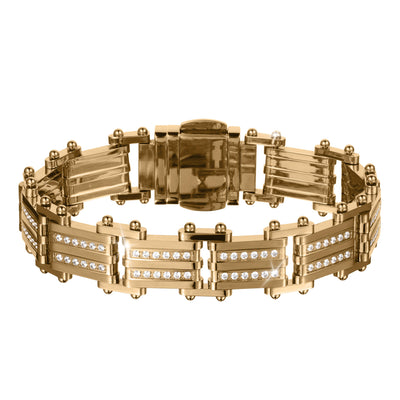 Modex Bracelet in gold tone with geometric links and rows of sparkling accents shown on a clean white background Up To 75% Off Retail