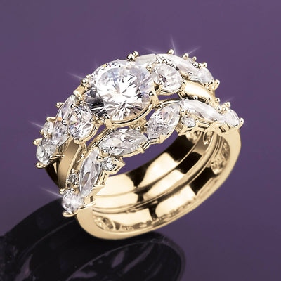 Savoy Bridal Ring featuring a sterling silver base with gold plating, adorned with sparkling clear gemstones, designed for women’s elegant jewelry collections.