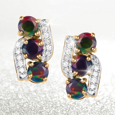 Ember & Eclipse Opal Ladies Collection opal earrings with colorful stones and sparkling crystal accents in gold tone settings Up To 75% Off Retail
