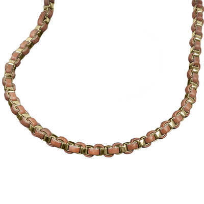 Arizona Gold Men's Necklace featuring a stainless steel chain woven with leather accents, designed for a stylish and masculine jewelry statement.