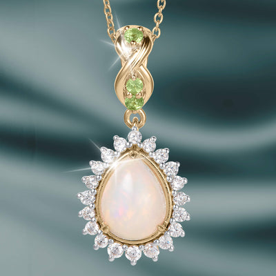 Opal Dew Drop Collection Set gold necklace pendant with luminous opal green gemstones and crystal accents Up To 75% Off Retail