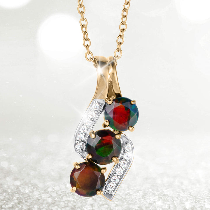 Ember & Eclipse Opal Ladies Collection necklace with a gold tone pendant featuring three multicolor opal stones and clear accent stones Up To 75% Off Retail