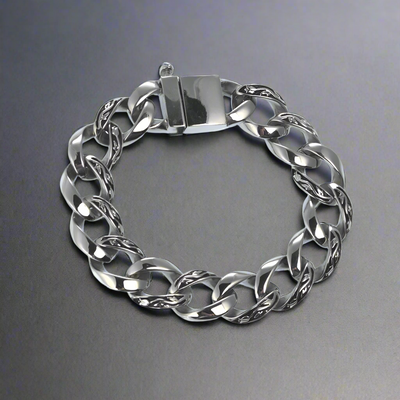 Enigma Steel Bracelet featuring a polished stainless steel chain link design for men, combining strength and style in a bold accessory for jewelry collections.