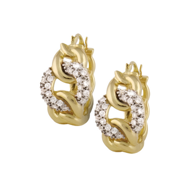 Golden Chain Earrings crafted from sterling silver with gold plating, featuring an elegant twisted design accented with sparkling stones, perfect for female jewelry collections.