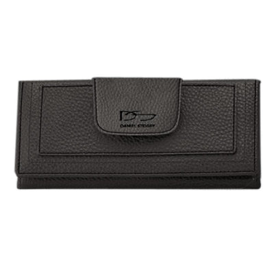 Carrington Black Wallet designed for men, featuring textured black leather with a secure flap closure and subtle Daniel Steiger logo detail.