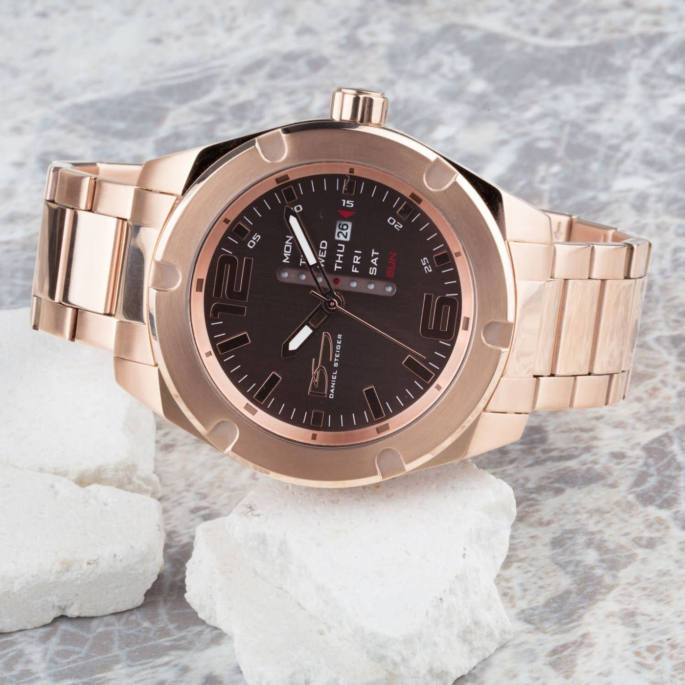 Daniel Steiger Linear Day Date Rose Gold Watch