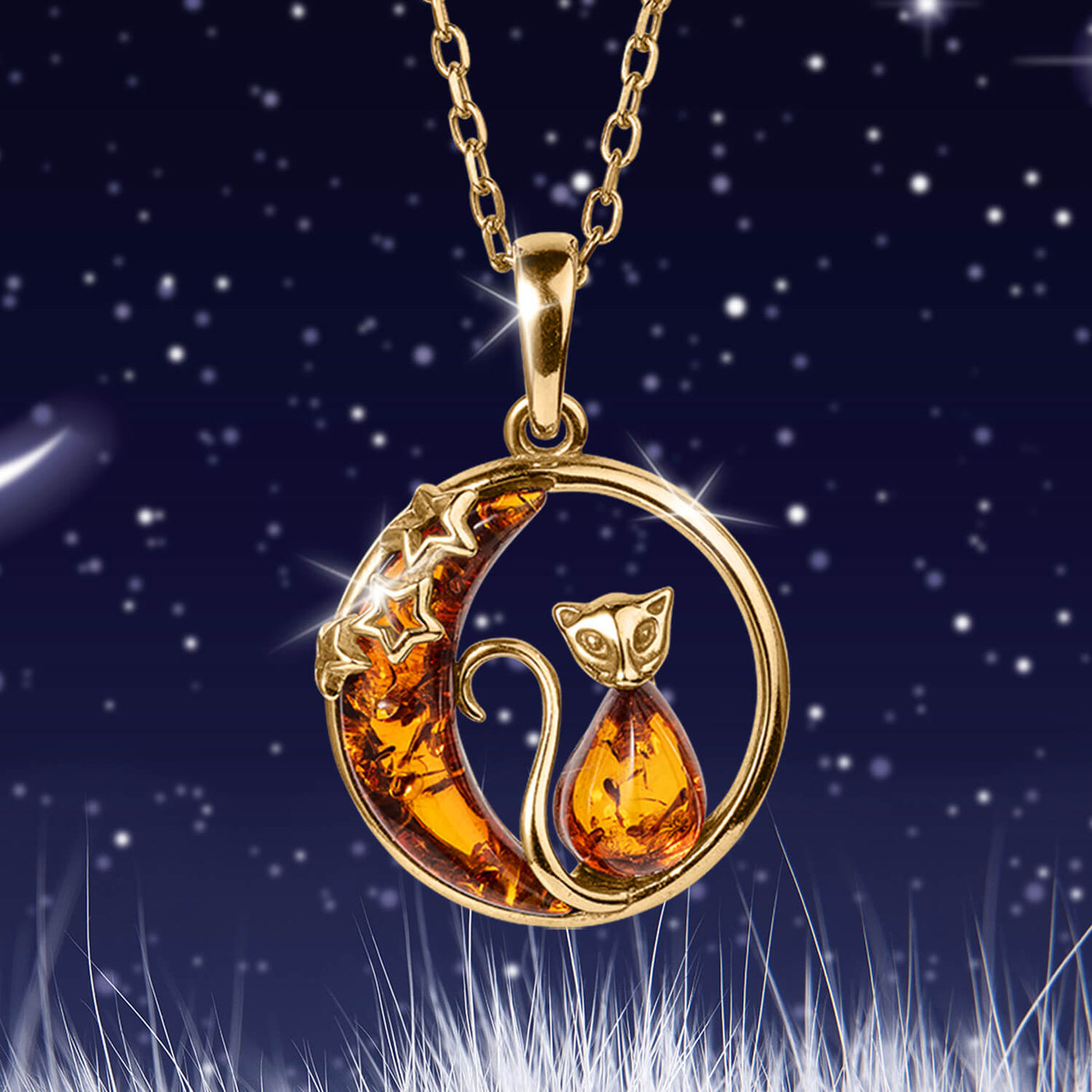 Daniel Steiger Baltic Amber Cat In The Moon Pendant