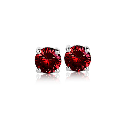 Brilliant Birthstones Earrings January featuring round red gemstones set in sterling silver with rhodium plating, designed for female jewelry lovers.