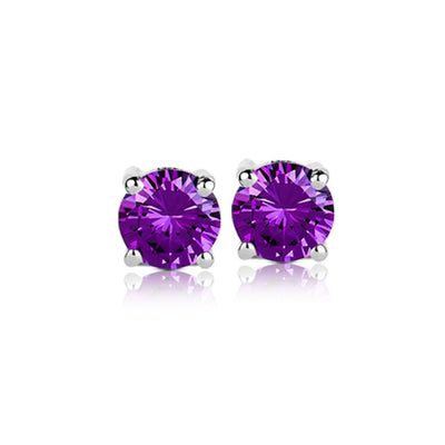Brilliant Birthstones Earrings February featuring vibrant purple stones set in rhodium-plated sterling silver, designed for elegant female jewelry collections.