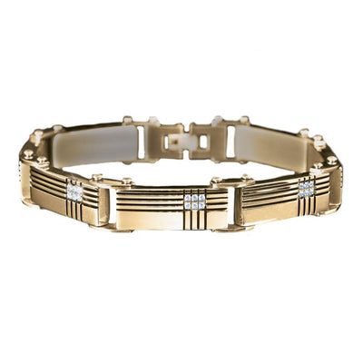 Deckmaster Gold Bracelet crafted from gold-plated stainless steel for men, featuring a sleek linked design accented with small diamond-like embellishments, a stylish jewelry piece.