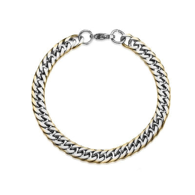 Double Curb Gold Edged Bracelet featuring a stainless steel chain with gold edges, designed for male wearers, combining bold style and durable craftsmanship in one striking piece.