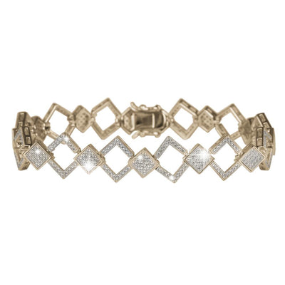Times Square Bracelet featuring a sterling silver design with gold plating, elegant diamond-shaped links adorned with sparkling accents, crafted for women’s jewelry collections.