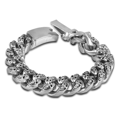Shadow Skull Bracelet made of stainless steel featuring a bold chain design with detailed skull accents, crafted for male jewelry collectors seeking edgy style.