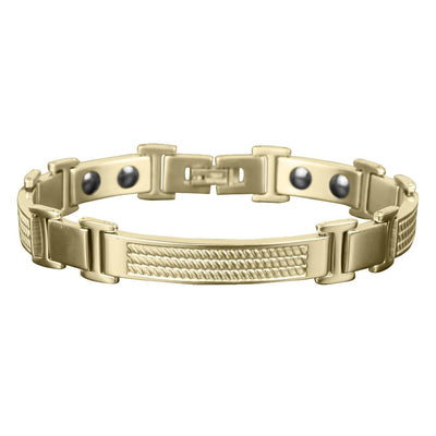 Columbus Magnetic Gold Bracelet for men made of stainless steel with gold plating, featuring a sleek design and embedded magnetic elements for style and wellness.