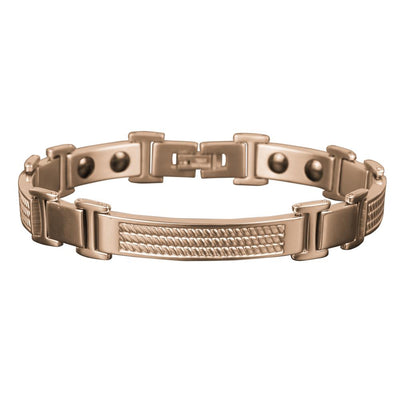 Columbus Magnetic Rose Gold Bracelet for men, crafted from stainless steel with a rose gold plating, featuring a sleek magnetic link design ideal for stylish jewelry collections.